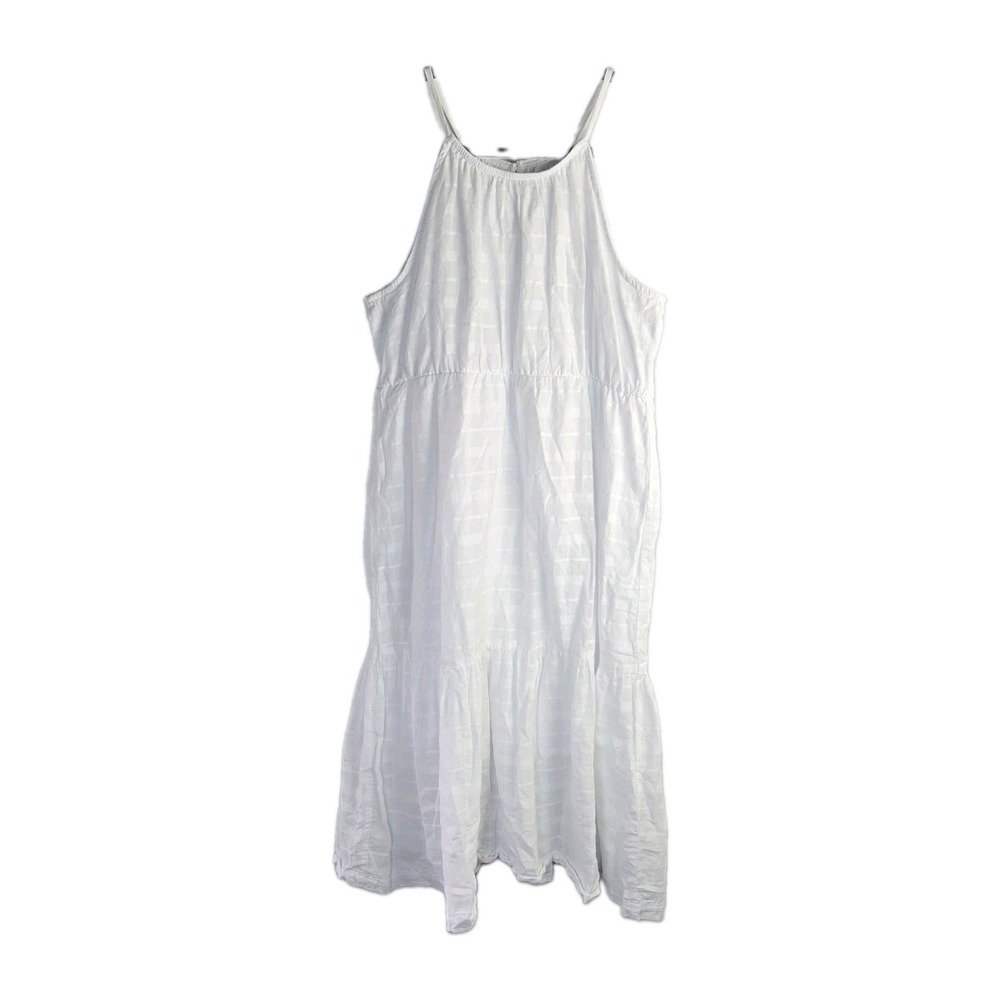 Wonder Nation White Maxi Dress Tiered Youth XL Halter Neck Tonal Plaid Coastal